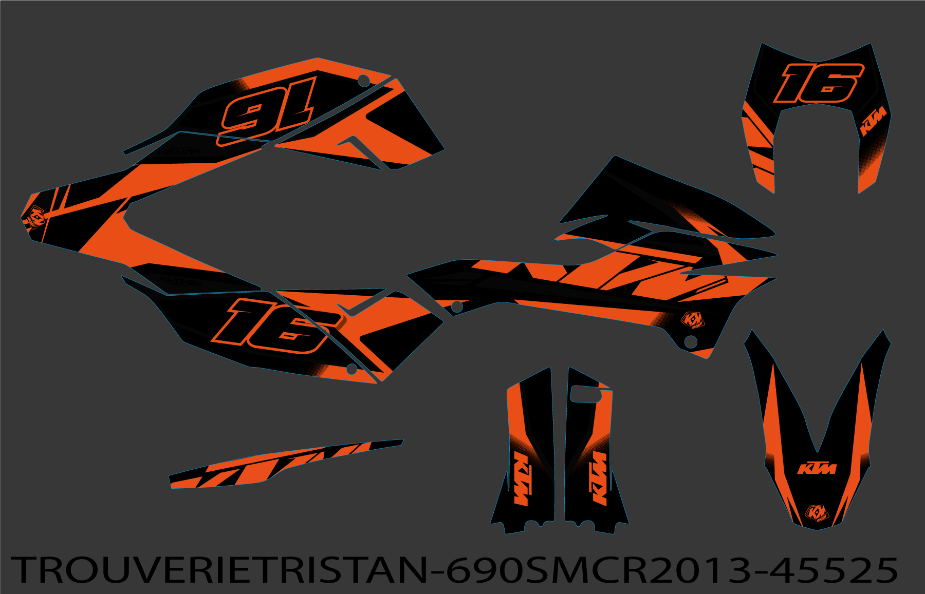 KIT DÉCO MOTOCROSS KTM SMC 690 R ORANGE-NOIR
